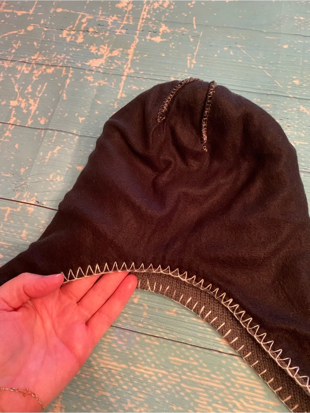 Gray, Black, White, Pom-Pom Earflap Hat